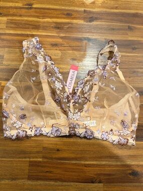 Cosabella Nude & Lavender Sheer Embroidered Bralette